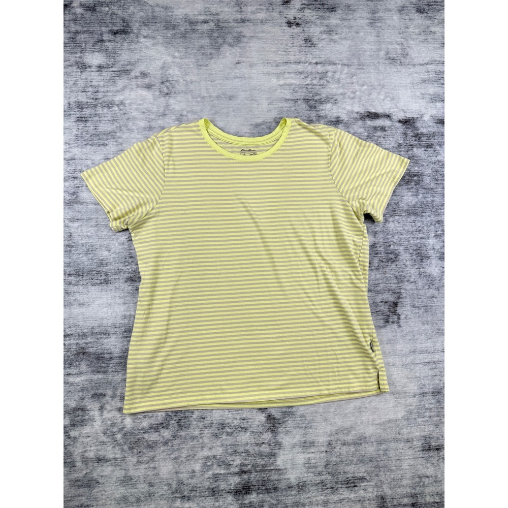Eddie Bauer Womens TXL Striped Short Sleeve Crewneck T-Shirt Lime Green Grey